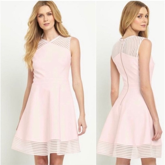 Ted Baker Eleese Mesh Detail Skater Baby Pink Dress - Picture 9 of 10